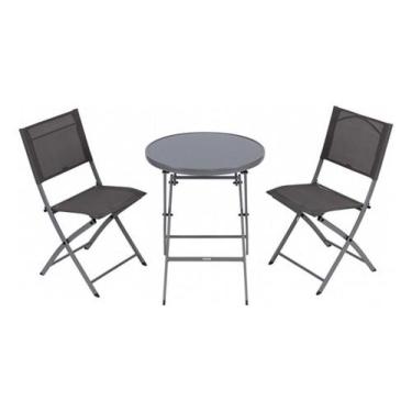 Imagem de Conjunto Para Jardim 3 Pecas Em Aco Cinza Escuro Com Cadeira - Nateria