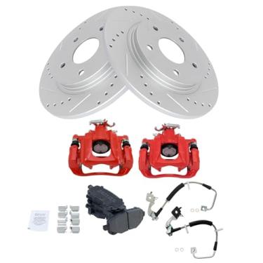 Imagem de TRQ Kit de pastilhas de freio e rotor de desempenho traseiro semimetálico premium revestido com G compatível com Chrysler Town & Country Dodge Grand Caravan 2008-2011 Volkswagen Routan 2009-2011