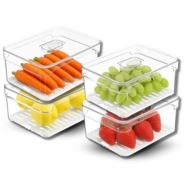 Imagem de Kit 4 Organizadores Geladeira Armário Cozinha 2,2 Litros Alimentos Vegetais Caixa Plástica para Legumes, Saladas