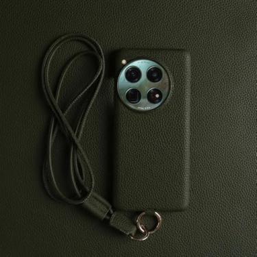 Imagem de Capa de couro de luxo para OnePlus 13 12 10Pro 11R 9Pro 10T 12R, alça transversal, cordão, capa de celular, verde-exército, para OnePlus 9 Pro