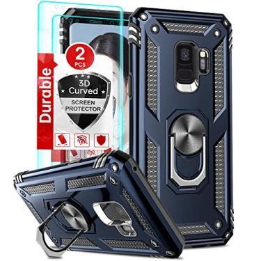 Imagem de LeYi Capa compatível com Samsung Galaxy S9 (não serve para S9 Plus), capa para Samsung S9 com [2 peças] protetor de tela curvado 3D [nível militar] capa protetora de telefone com suporte de anel de metal, azul