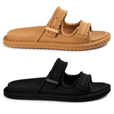 Imagem de Kit Sandália Papete Slide Anatômica Leve Macia Confortável Tira Ajustável Trançada Resistente (Preto/Marrom, BR, Adulto, Faixa Numérico, 37, 38)