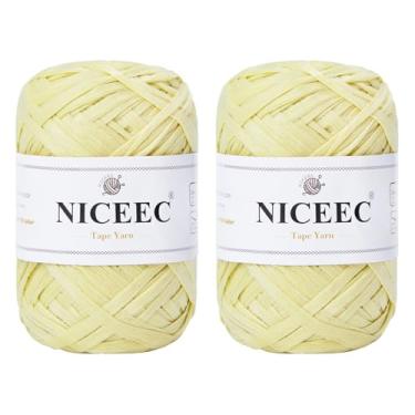 Imagem de NICEEC 2 novelos de fio de fita macia, ráfia fácil de crohcet, crochê e tricô, fio de fita de papel para embrulho de presente de artesanato faça você mesmo, comprimento total 1,76 oz×2/109yds×2