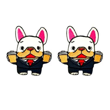 Imagem de Bru_289 Conjunto de 2 peças Mini Bulldog Francês Filhote de Cachorro Remendos Bonito Logotipo de Desenho Animado 7 Patches Costurar Ferro em Aplique Bordado Emblema Placa Remendo Roupas DIY Fantasia