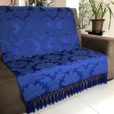 Imagem de Manta Para Sofá em Tecido Jacquard Medalhão Azul Royal 190x140cm - Sua