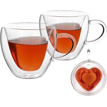 Imagem de Conjunto 2 Xícaras Coração 230ml em Vidro Borossilicato – Parede Dupla Resistente ao Calor – Café e Chá