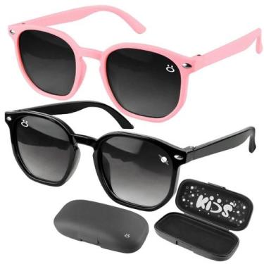 Imagem de Kit 2 Oculos Sol Infantil Retro Proteção Vintage Rosa Preto - Orizom