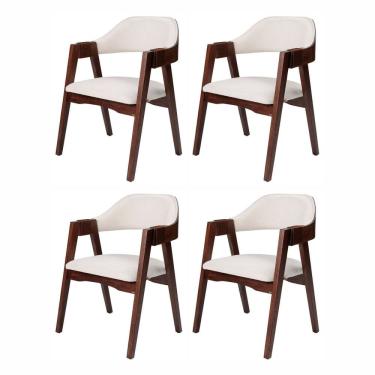 Imagem de Kit 4 Cadeiras de Madeira Maciça Tauari, Estofada e Braço com Corda Náutica Bélgica Espresso Móveis Ébano/Cru