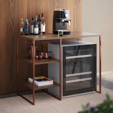 Imagem de Aparador Adega Industrial Bar Barzinho Bourbon Aço Cobre e Carvalho 95 Cm