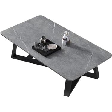 Imagem de Mesas De Centro Marmorizadas Imitação De Placa De Rocha Sofá De Aço Carbono Mesa Lateral Mesa De Centro Retangular Para Sala De Estar Sala De Jantar Decoração Elegante Para C, Gray, 100 * 50 * 46cm