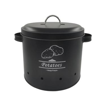 Imagem de DimyFew Recipiente de Armazenamento de Legumes com Furos para Ventilação, Lata de Metal para Cozinha, batatas pretas, Tamanho real