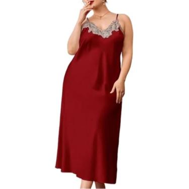 Imagem de Mulheres Camisola - Sexy Pijamas Renda Seda Cetim Sem Mangas Camisolas Verão Decote Em V Suspender Fina Longa Imitação De Seda Camisola, Style C, XL