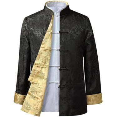 Imagem de Roupas Chinesas Tang Suit Truly Ambos Os Lados Casaco Jacet Manga Comprida Artes Marciais Ung Fu Camisas Tang Suit Trajes Nacionais, Red and Yellow, L