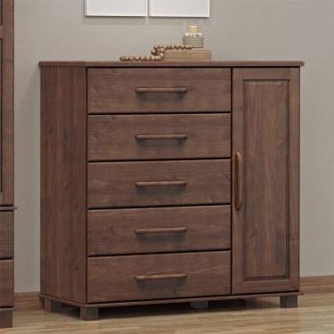 Imagem de Cômoda 5 Gavetas 1 Porta Linha Ouro Madeira Maciça 2251WN Café Finestra