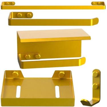 Imagem de Kit de Acessórios Para Banheiro 5 Peças Dourado UN MAX - Unidas Store