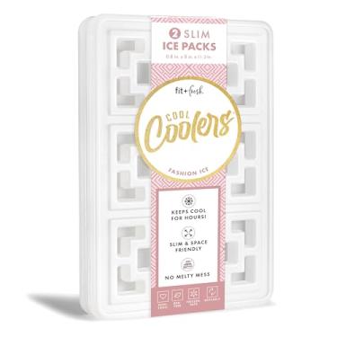 Imagem de Cool Coolers XXL Fashion Ice da Fit + Fresh, pacote com 2 pacotes grandes para refrigeradores, pacotes de freezer para lancheiras, branco pérola