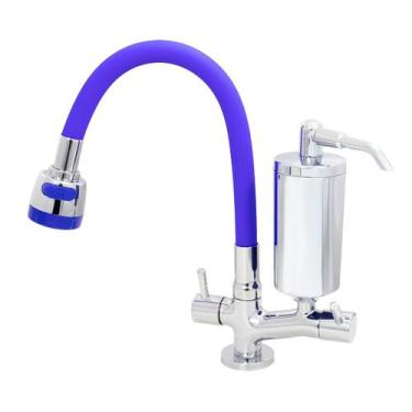 Imagem de Torneira de Cozinha de Mesa Azul Com Filtro Blindado Cromado Cone Gour