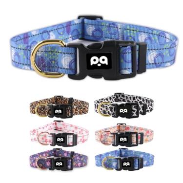 Imagem de QQPETS Coleira refletiva para cães médios, linda coleira de nylon resistente ajustável estilo grafite para meninos e meninas, colar macio para animais de estimação com fivela de liberação rápida, azul