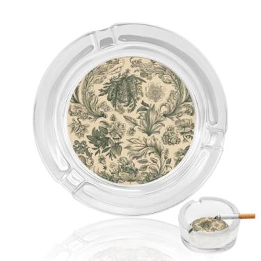 Imagem de Cinzeiro de cristal verde claro e bege, cinzeiro redondo de vidro resistente para fumar cinzeiro portátil decorativo moderno para uso em casa, escritório, interior, exterior, pátio