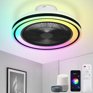 Imagem de Wvsrbyr Ventilador de teto sem pás com luz, ventilador de teto de baixo perfil com luz e controle remoto/Alexa/APP/Voz, RGB Smart LED embutido, ventiladores de teto para quarto, sala de estar 50,8 cm