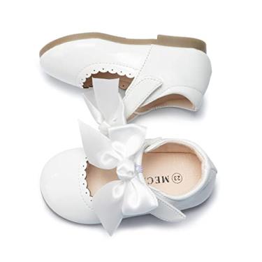 Imagem de Bellocasa Sapatos Sociais Mary Jane Para Meninas, Sapatilhas De Balé Bebês, Flor, Festa Casamento, Laço, Princesa, Infantis (Jy1807 Branco, 29)