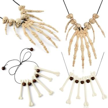 Imagem de Tondiamo 4 peças, colar de esqueleto de Halloween, caveira, mão, osso, pingente de osso, berloque, caveira, cosplay, bruxa, bruxa, bijuteria, fantasia