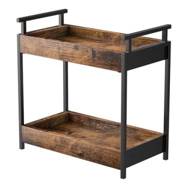 Imagem de KLM Organizador de mesa de café, prateleira de madeira de 2 camadas para acessórios de cafeteria, suporte de armazenamento de condimentos para cozinha, organizador de balcão de banheiro, casa