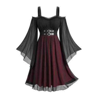 Imagem de ROSE GAL Rosegal Plus Size Women Halloween Costume Medieval Gothic Dress Cold Shoulder Bell Sleeves Layered Chiffon Swing Witch Dress(Black/2X)