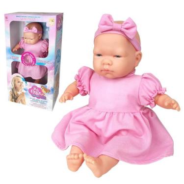 Imagem de Boneca Baby Oração Com Tiara E Laço Rosa 38 Cm Que Reza E Fala Pai Nos