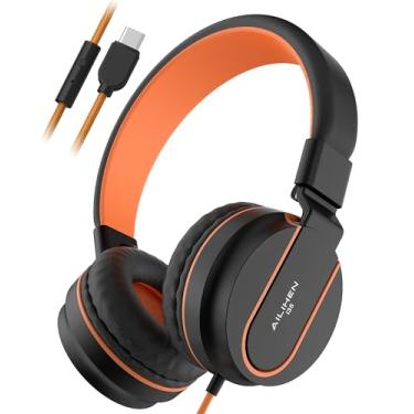 Imagem de AILIHEN Fones de ouvido i35 USB C com fio preto laranja
