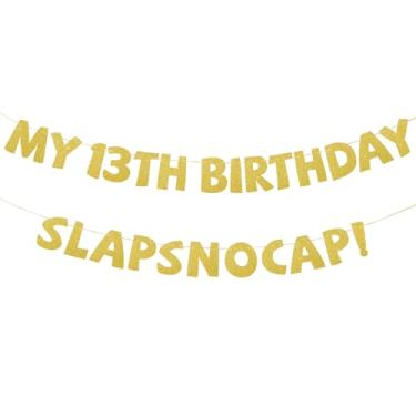 Imagem de Faixa dourada com glitter de 13 anos, pré-amarrada My 13th Birthday Slaps No Cap Banner pendurado guirlanda sinal foto fundo para 16 meninos meninas adolescentes decorações de festa feliz suprimentos
