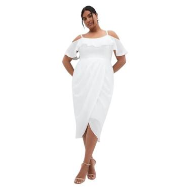 Imagem de City Chic Vestido feminino plus size - midi drapeado de flerte, Marfim, 25 Plus Size