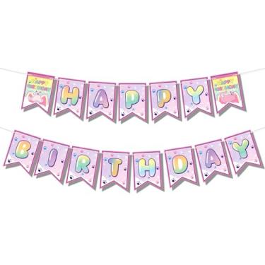 Imagem de SAVITA Faixa de Feliz Aniversário Casa Bonecas, Decoração Festa com Gato Desenho Animado Fofo Faixa Colorida com Tema Casa Bonecas para Chá Bebé Artigos para Festa de Aniversário Infantil