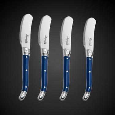 Imagem de Jogo De Facas Laguiole Para Manteiga 4 Artigos Em Bandeja De Madeira (Azul)