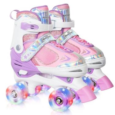 Imagem de Patins infantis para meninas - roxo para adolescentes de 10 a 11 e 12 anos - Rodas ajustáveis para atividades internas e externas, presente de aniversário para filho e neto