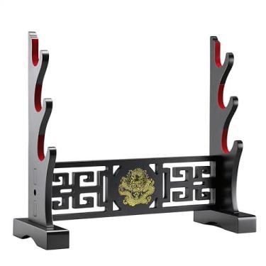 Imagem de Eforlife Suporte acolchoado para exibição de espada de veludo, suporte para espada Katana Genji japonês Samurai Lâmina Gladius Templar Medieval Suporte para espada - Dragão (3 camadas)