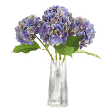 Imagem de HARFINGTON 4 peças de flores artificiais de hortênsia 47 cm látex toque real buquês de flores de hortênsia falsas grandes realistas para casa, cozinha, festa, decoração de casamento, roxo