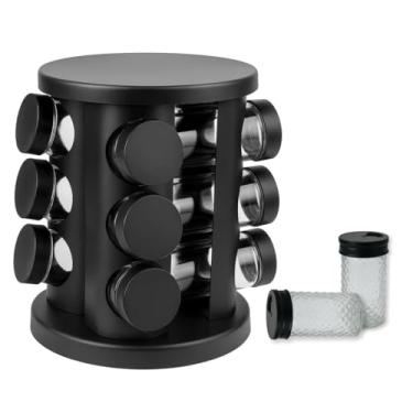 Imagem de Porta Tempero Condimento Inox Vidro Giratorio 360 Cozinha 9 POTES Preto