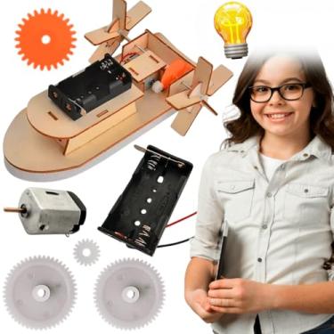 Imagem de Brinquedo projeto maker escavadeira madeira avião motor eletrico órbita terrestre feira de ciencias educativo para montar faça voce mesmo feira de ciencias escolar 7 anos (Barco educativo)
