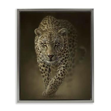 Imagem de Stupell Industries Tela flutuante cinza Savage Leopard Predator Design de arte de parede por Collin Bogle, 53 x 43 cm