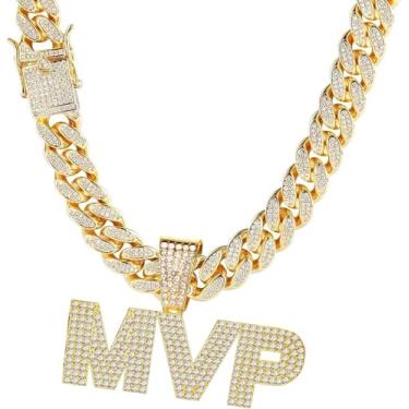 Imagem de CHARMONLINE MVP Championship Cuban Link Chain Medalha Prêmio Presente Metal Prêmio Vencedor Prêmio Troféu Colar Pingente para Vencedor Adultos Jogador Equipe Futebol Futebol Beisebol Basquete Softball