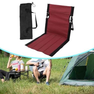 Imagem de YIJU Assento de chão dobrável para acampamento, leve, prático e confortável, cadeira de chão dobrável para banhos de sol, quintal, pesca e caminhadas, Vermelho Escuro