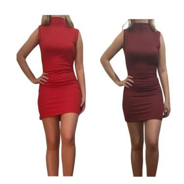 Imagem de Kit c/2 Vestidos Gola Alta Canelado - Empório J, Vermelho, Vinho, Únic