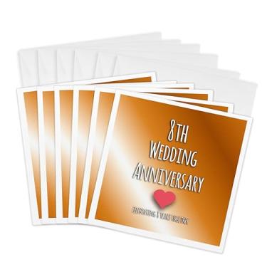 Imagem de 3dRose Presente de 8º aniversário de casamento - Bronze celebrando 8 anos juntos oitavo aniversário - Cartões comemorativos, 15 x 15 cm, conjunto de 6 (gc_154439_1)