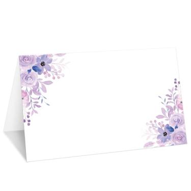 Imagem de Cartões florais roxos, conjunto de 25 cartões de nome de barraca para configuração de mesa, etiqueta de comida para casamento, chá de bebê, artigos de festa de jantar de aniversário -028