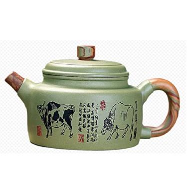Imagem de Bule de chá chinês de argila roxa bule de minério cru verde areia cinco vacas conjunto de chá de kung fu chinês conjunto de chá de infusor de chá