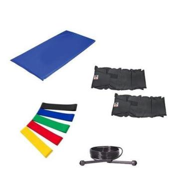 Imagem de Kit Colchonete Azul+Par de Caneleira Tornozeleira De Peso 2kgs Profiss