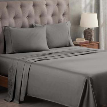 Imagem de Superior Jogo de lençol de cama de algodão egípcio 400 fios, 1 lençol elástico com bolso profundo, 1 lençol de cima, 2 fronhas, roupa de cama macia, lençóis de luxo, tecido de cetim, tamanho king