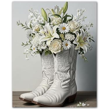 Imagem de ZUKIY Wildflower Boots Country Charm - Pôster de bota de vaqueira para decoração de parede ocidental - Impressão sem moldura 20 x 25 - Arte rústica chique para quarto de bebê ou sala de estar
