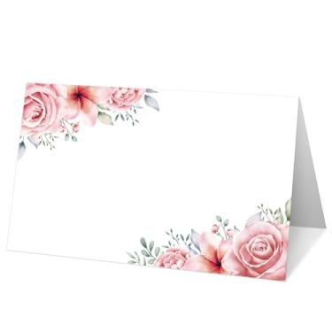 Imagem de 25 cartões florais para assentos de mesa, cartão de lugar de casamento com flor rosa, cartões de barraca para aniversário, chá de panela, chá de bebê, recepção, jantar e decorações -A08